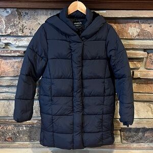 Rokka & Rolla Knee-Length Black Hooded Puffer Coat